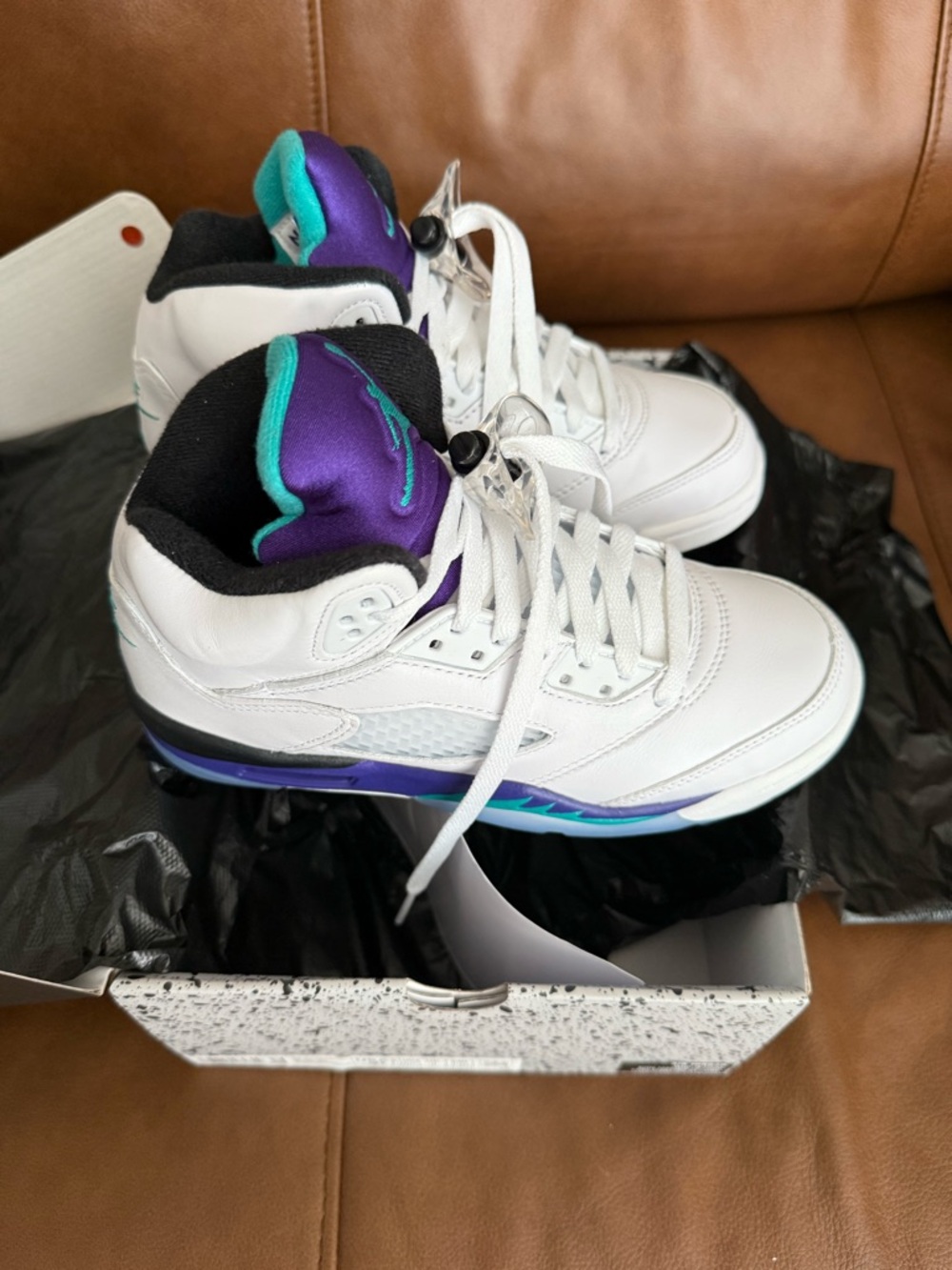 Jordan 5 White Sneakers with Purple & Teal Accents